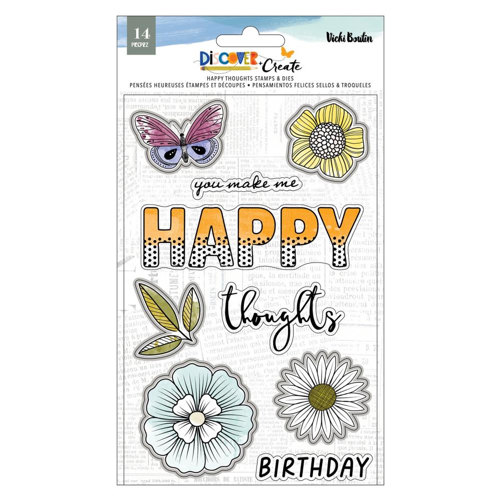 American Crafts Vicki Boutin Discover + Create - Happy Thoughts Stamp & Die Set