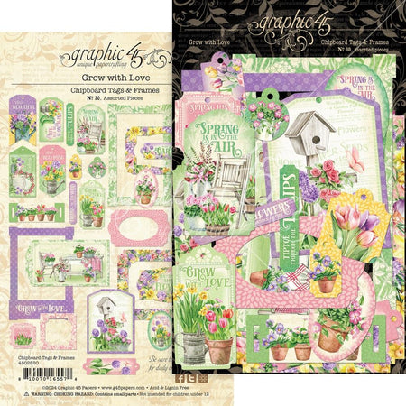 Graphic 45 Grow With Love - Chipboard Tags & Frames