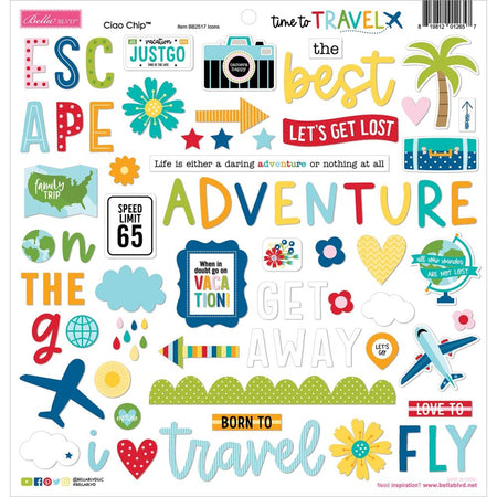 Bella Blvd Time To Travel - Ciao Chip Chipboard Stickers