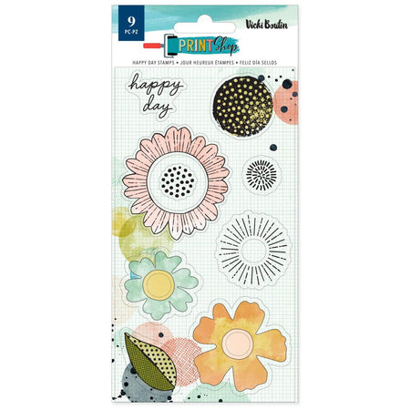 American Crafts Vicki Boutin Print Shop - Happy Day Clear Stamps