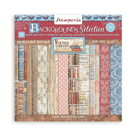 Stamperia Vintage Library - 8x8 Backgrounds Paper Pack