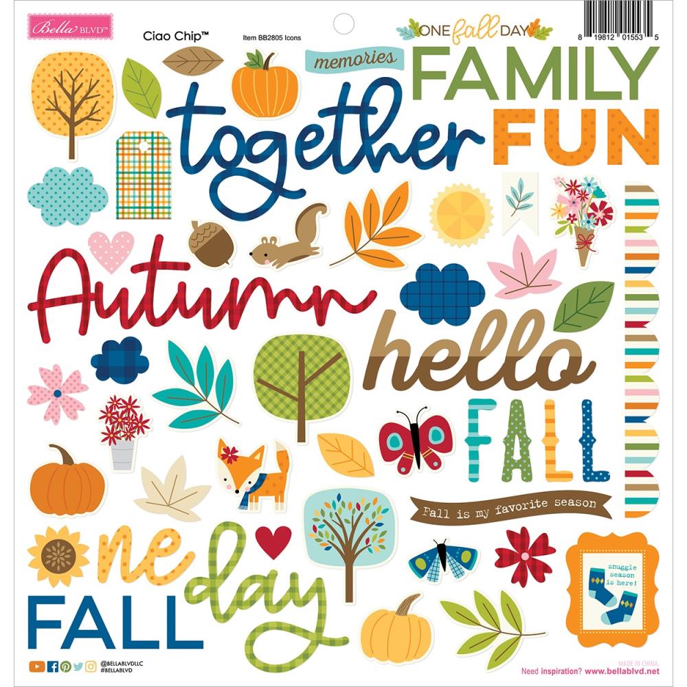 Bella Blvd One Fall Day - Ciao Chip Chipboard Stickers