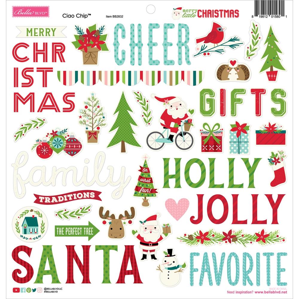 Bella Blvd Merry Little Christmas - Ciao Chip Chipboard Stickers