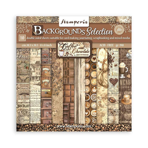 Stamperia Coffee and Chocolate - 8x8 Backgrounds Paper Pack