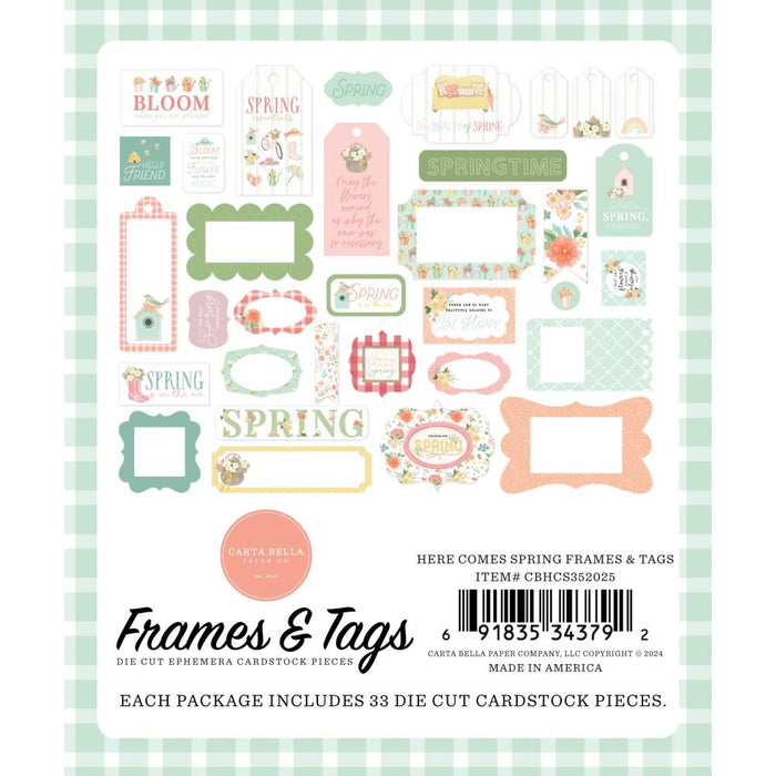 Carta Bella Here Comes Spring - Ephemera Frames & Tags