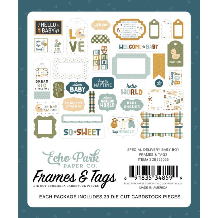 Echo Park Special Delivery Baby Boy - Ephemera Frames & Tags