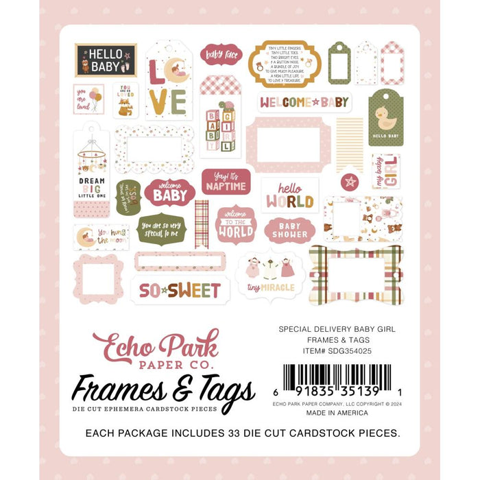 Echo Park Special Delivery Baby Girl - Ephemera Frames & Tags