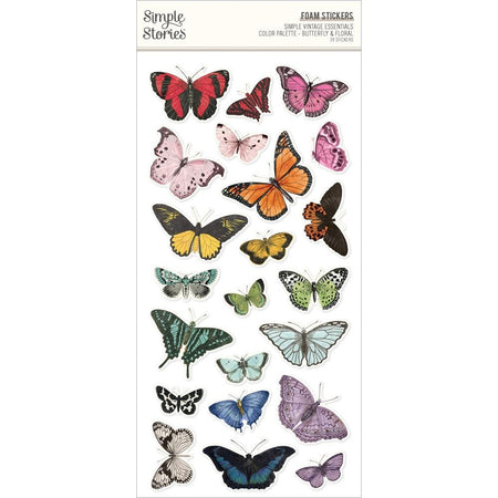 Simple Stories Simple Vintage Essentials Color Palette - Butterfly and Floral Foam Stickers