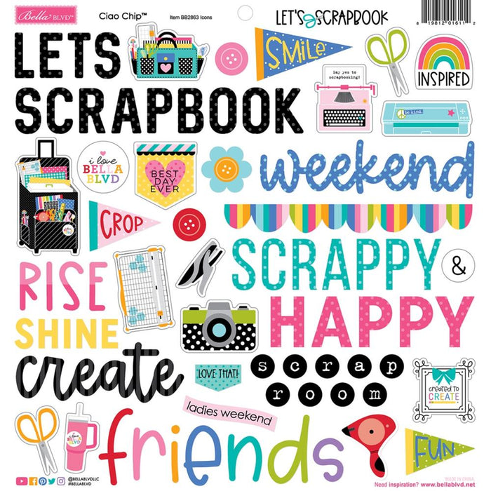 Bella Blvd Let's Scrapbook! - Ciao Chip Chipboard Stickers