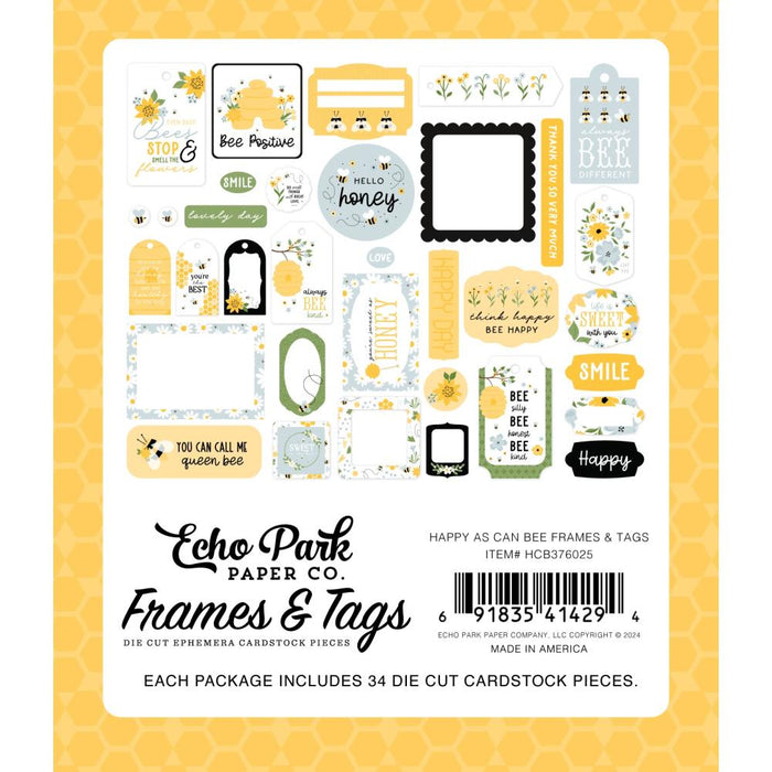 Echo Park Happy As Can Bee - Ephemera Frames And Tags
