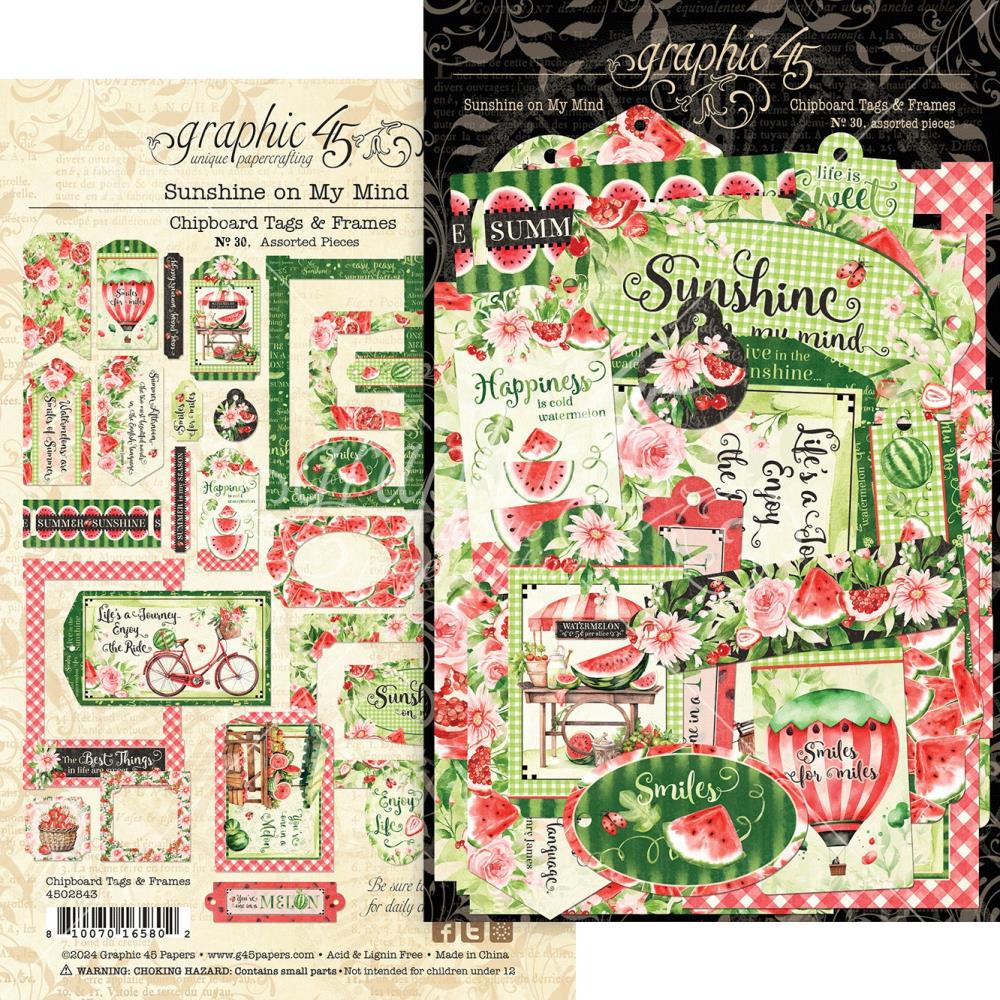 Graphic 45 Sunshine On My Mind - Chipboard Tags & Frames