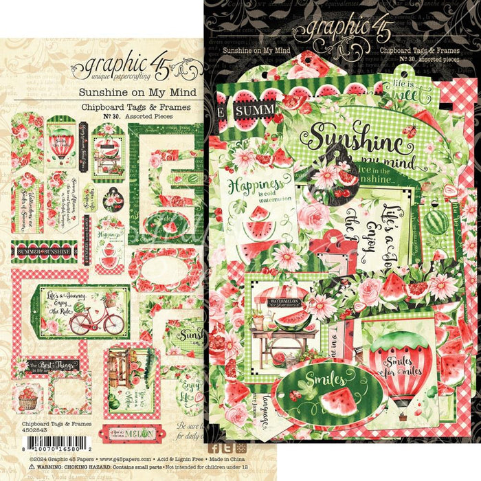 Graphic 45 Sunshine On My Mind - Chipboard Tags & Frames