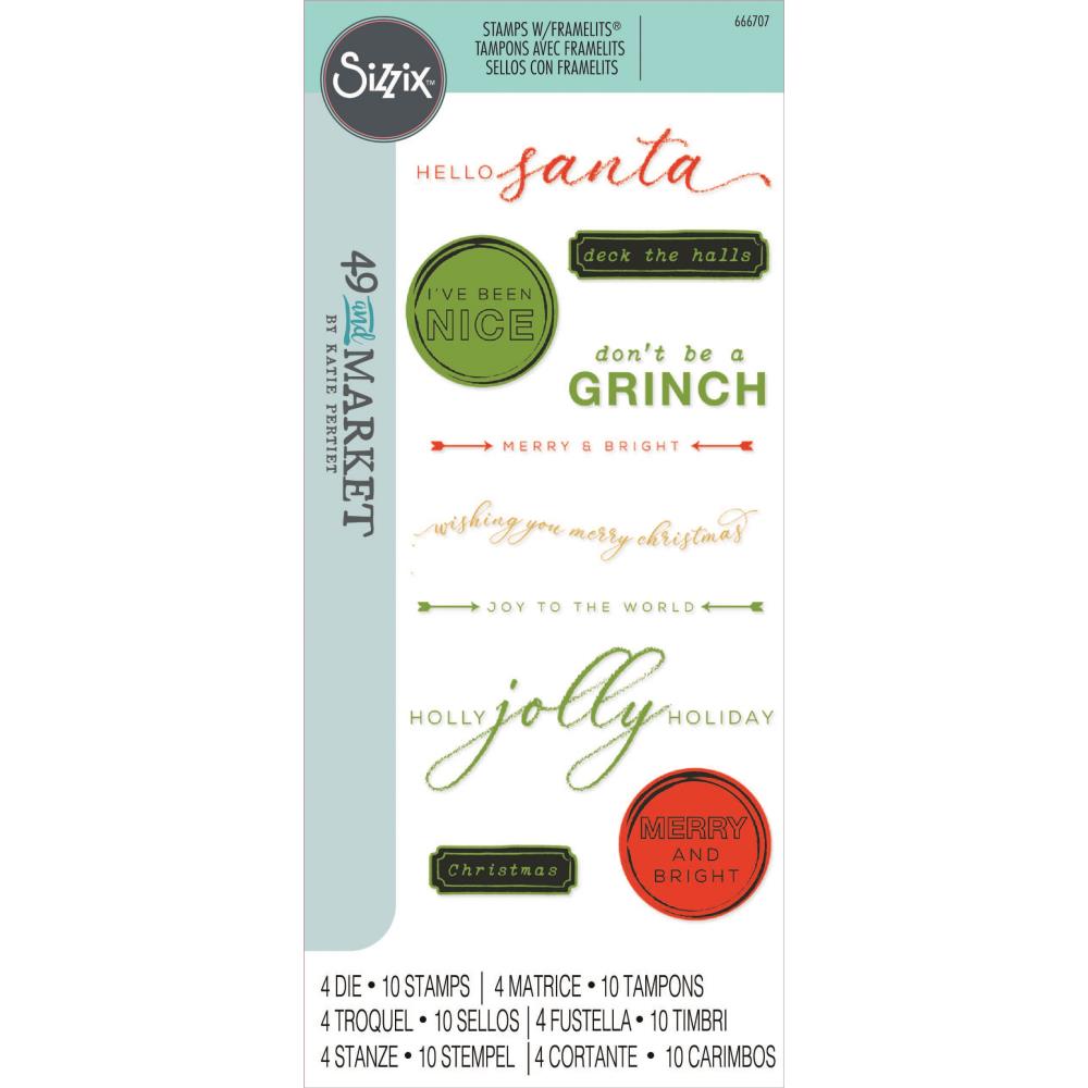 Sizzix Timbri trasparenti con fustella Framelits Jolly Sentiments by 49 and Market Sizzix Timbri trasparenti con fustella Framelits Jolly Sentiments by 49 and Market
