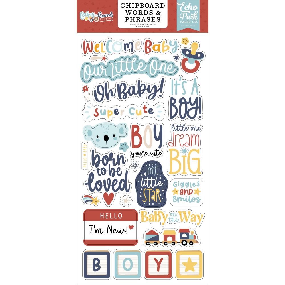 Echo Park Baby On Board Boy - Chipboard Words & Phrases