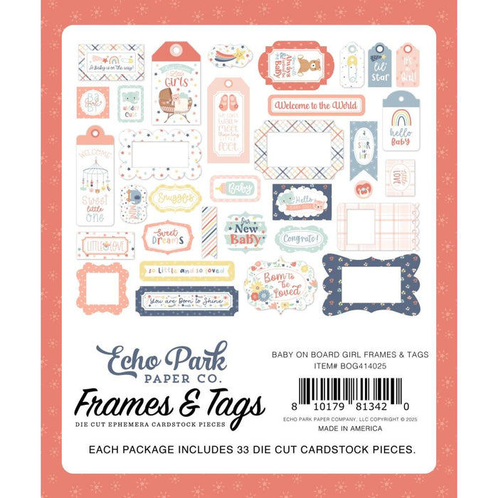 Echo Park Baby On Board Girl - Ephemera Frames & Tags