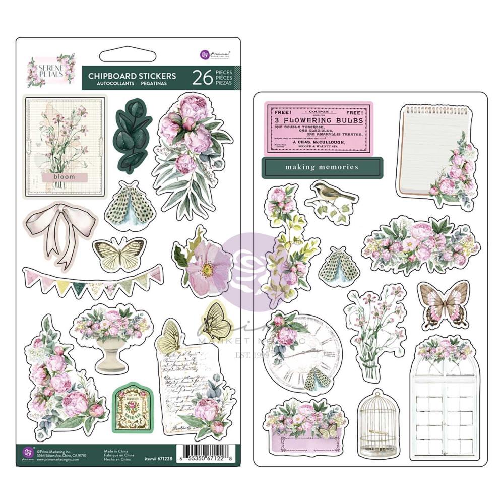 Prima Serene Petals - Blooming Beauty Chipboard Stickers 26 Pieces