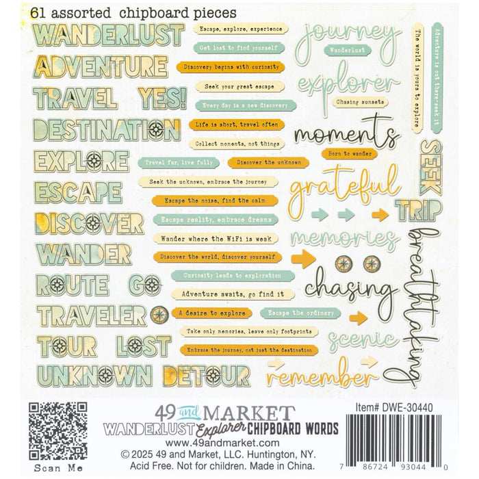 49 & Market Wanderlust Explorer - Chipboard Set Words