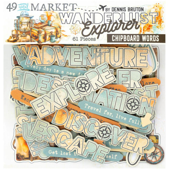 49 & Market Wanderlust Explorer - Chipboard Set Words