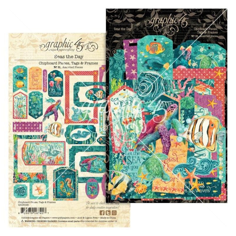 Graphic 45 Seas The Day - Chipboard Tags & Frames