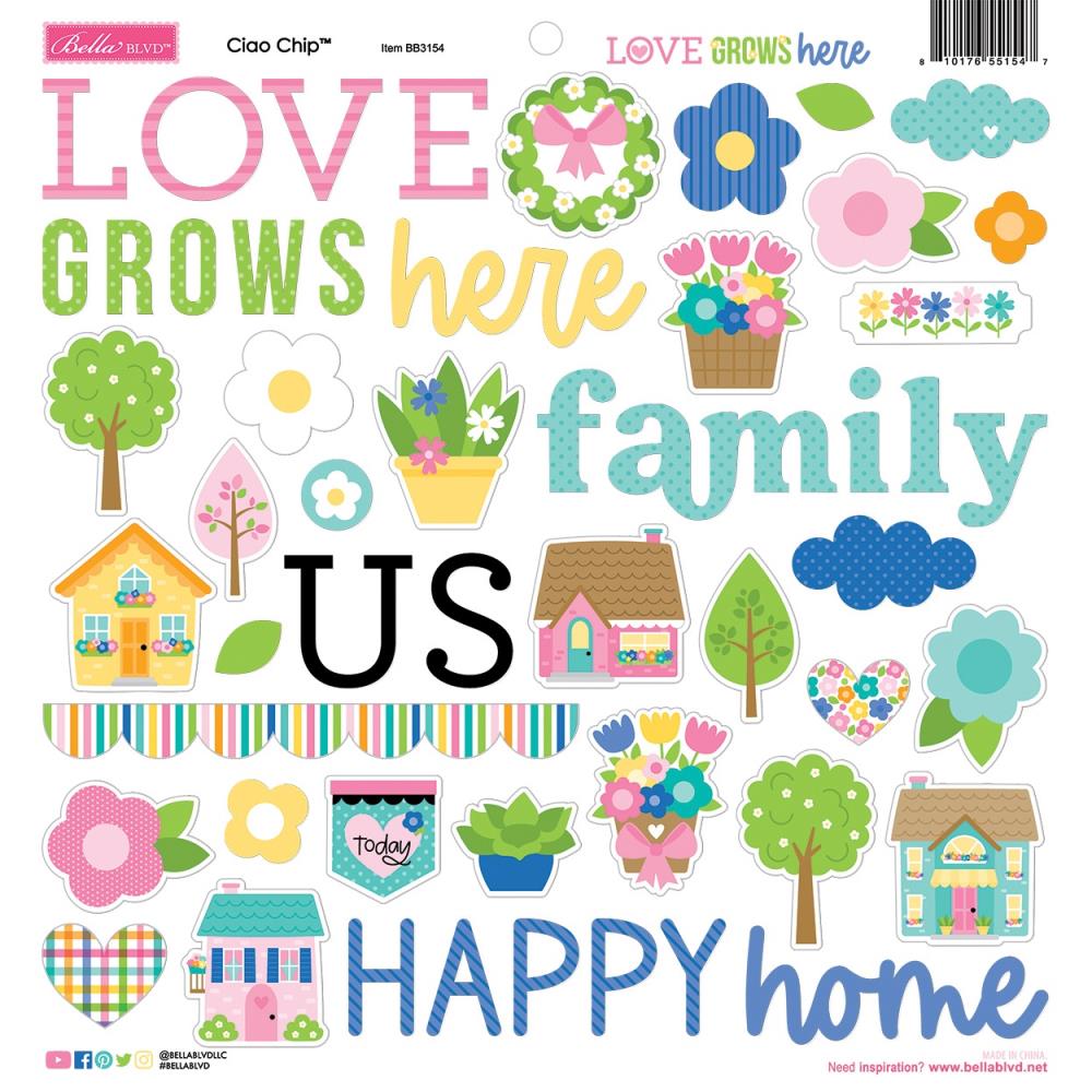 Bella Blvd Love Grows Here - Ciao Chip Chipboard Stickers