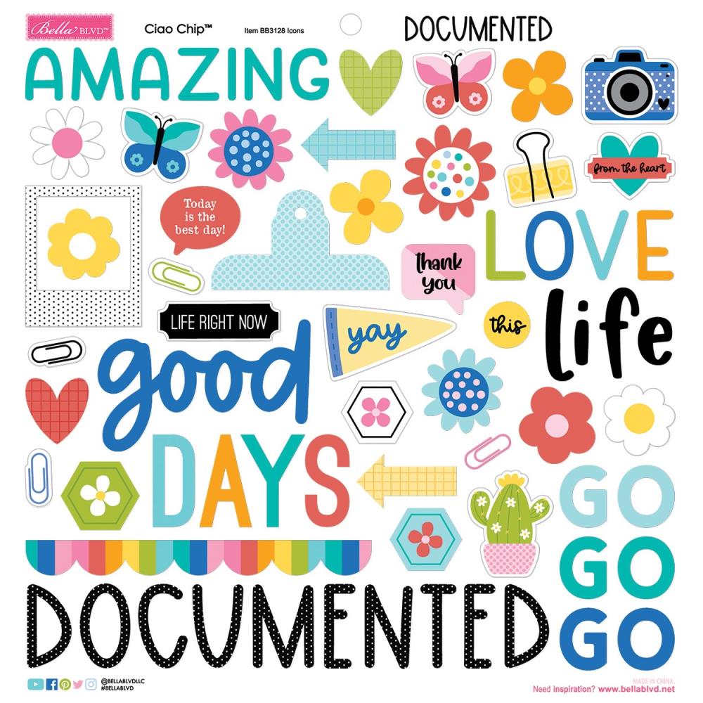 Bella Blvd Documented - Ciao Chip Chipboard Stickers