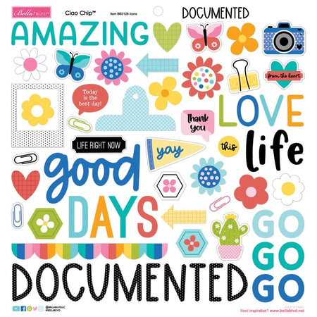 Bella Blvd Documented - Ciao Chip Chipboard Stickers