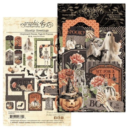 Graphic 45 Ghostly Greetings - Chipboard Tags & Frames