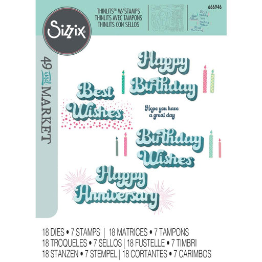 Sizzix Thinlits Stamp & Die Set by 49 & Market - Birthday Wishes