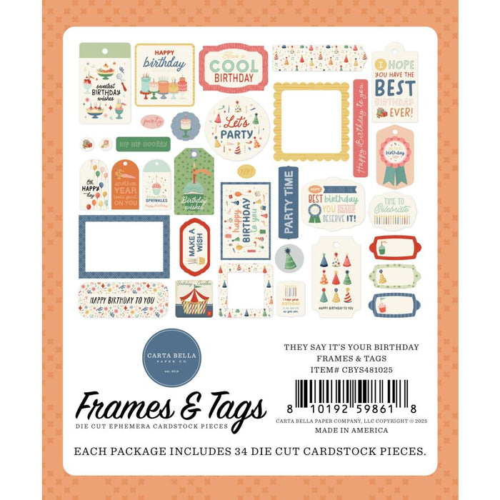 Carta Bella They Say It's Your Birthday - Ephemera Frames & Tags