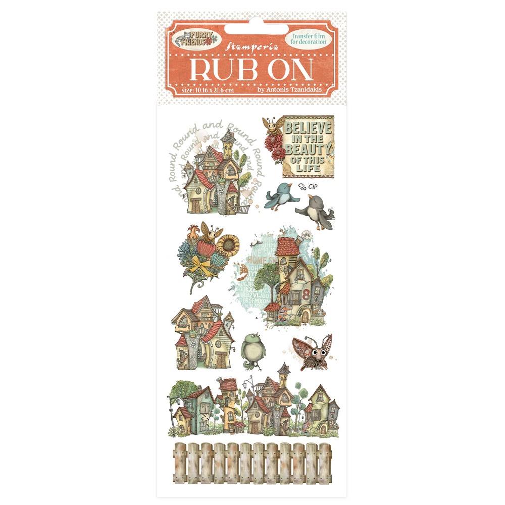 Stamperia Furry Friends - Houses Rub-Ons