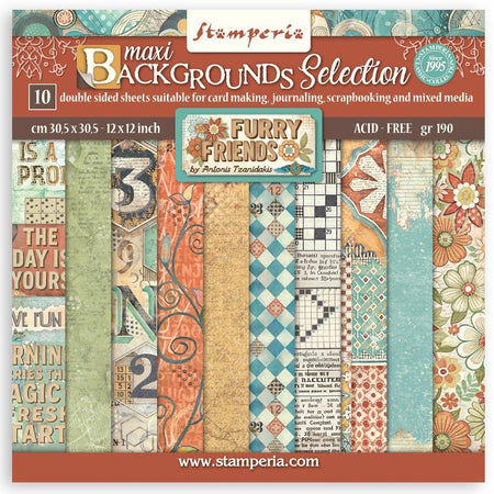 Stamperia Furry Friends - 12x12 Maxi Backgrounds Paper Pack