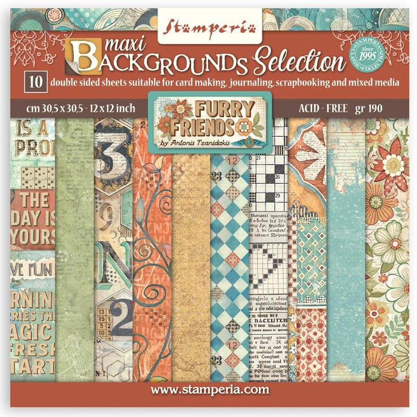 Stamperia Furry Friends - 12x12 Maxi Backgrounds Paper Pack