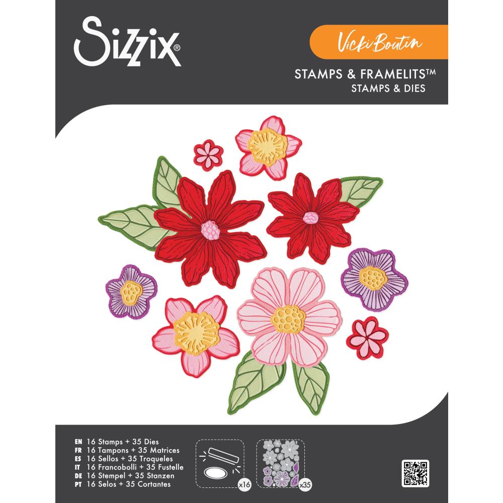 Sizzix Clear Stamp with Framelits Die Set by Vicki Boutin - Floral Layers #1