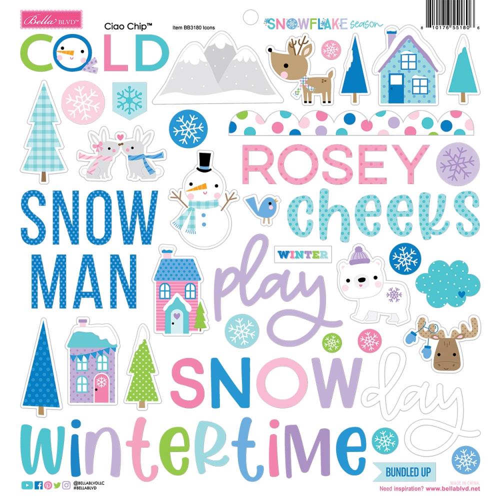 Bella Blvd Snowflake Season - Ciao Chip Chipboard Stickers