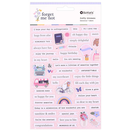Rosie's Studio Forget Me Not - Puffy Banner & Motif Stickers
