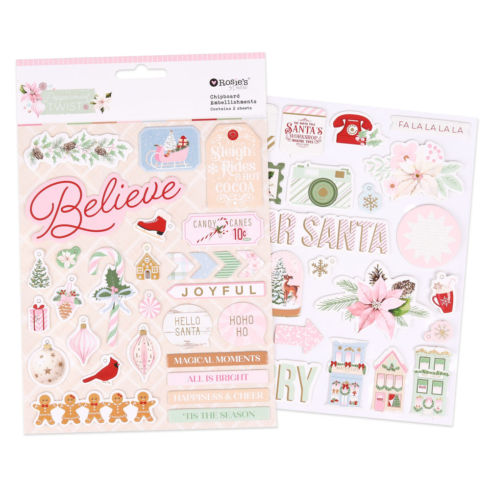Rosie's Studio Peppermint Twist - Chipboard Sticker Sheets