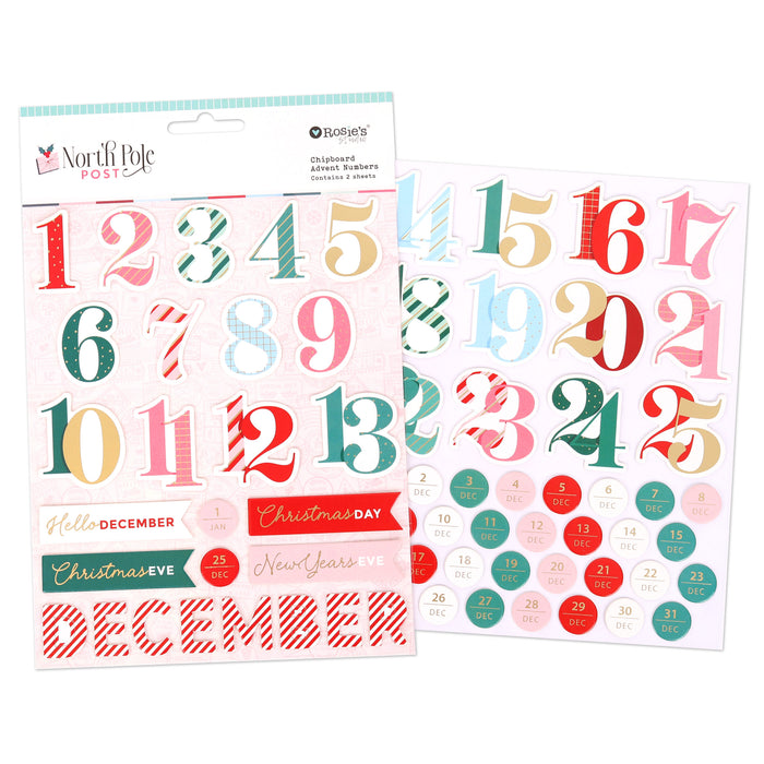 Rosie's Studio North Pole Post - Chipboard Advent Numbers