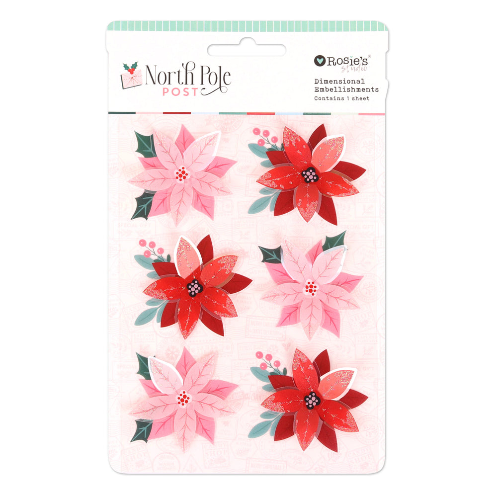 Rosie's Studio North Pole Post - Poinsettias Acetate Embellishments