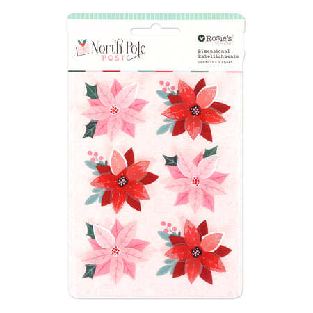 Rosie's Studio North Pole Post - Poinsettias Acetate Embellishments