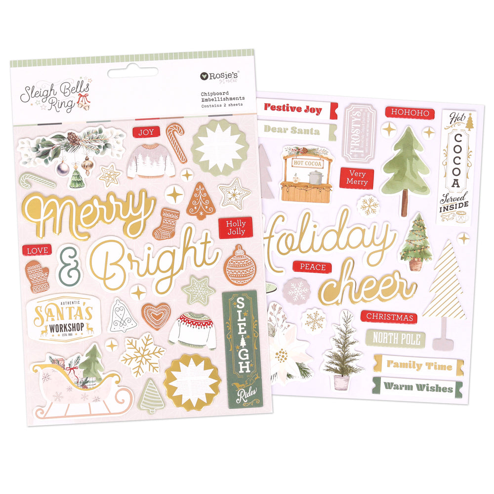Rosie's Studio Sleigh Bells Ring - Chipboard Sticker Sheets