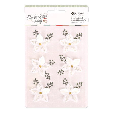 Rosie's Studio Sleigh Bells Ring - Gold Poinsettias Acetate Embellishments