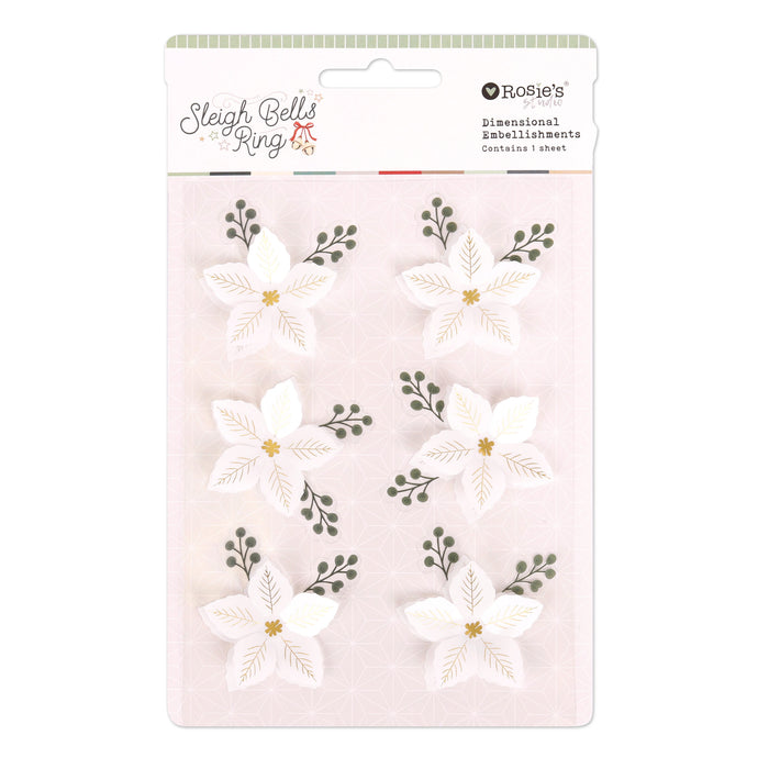 Rosie's Studio Sleigh Bells Ring - Gold Poinsettias Acetate Embellishments