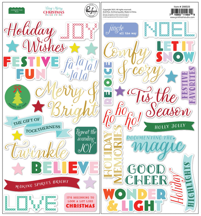 Pinkfresh Studio Very Merry Christmas by Paige Evans - Chipboard Titles