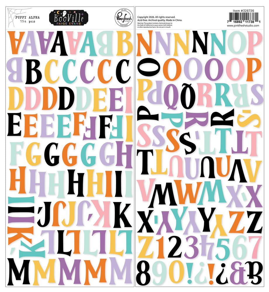 Pinkfresh Studio BooVille by Paige Evans - Puffy Alpha Stickers