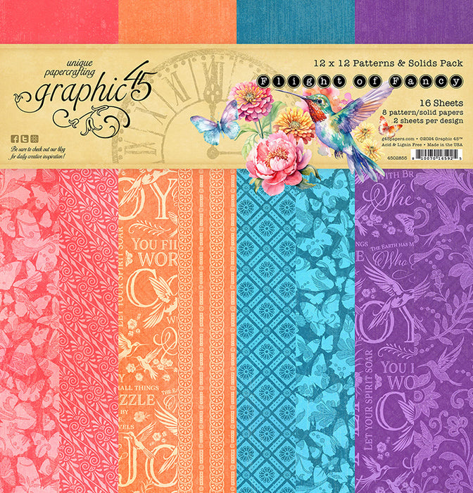 Graphic 45 Flight Of Fancy - 12x12 Patterns & Solids