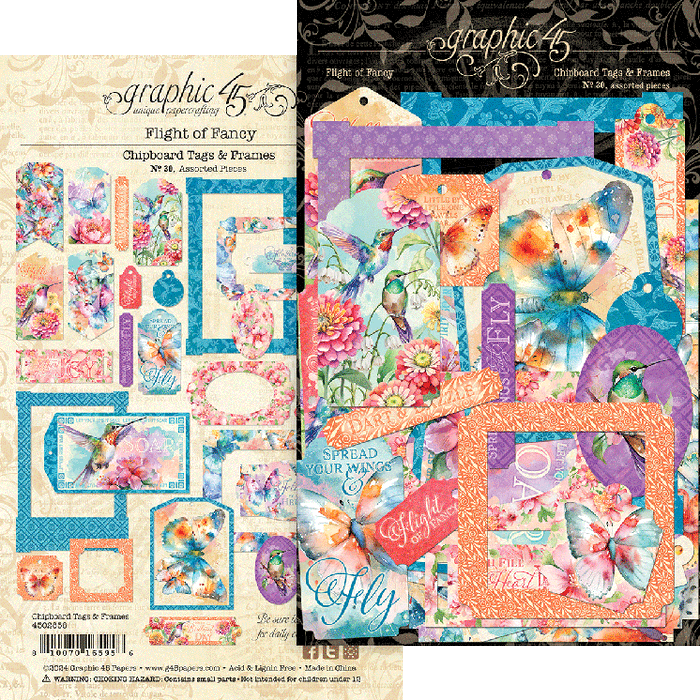 Graphic 45 Flight Of Fancy - Chipboard Tags & Frames