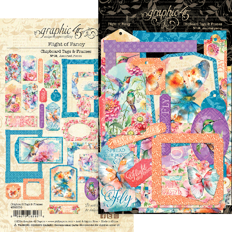 Graphic 45 Flight Of Fancy - Chipboard Tags & Frames