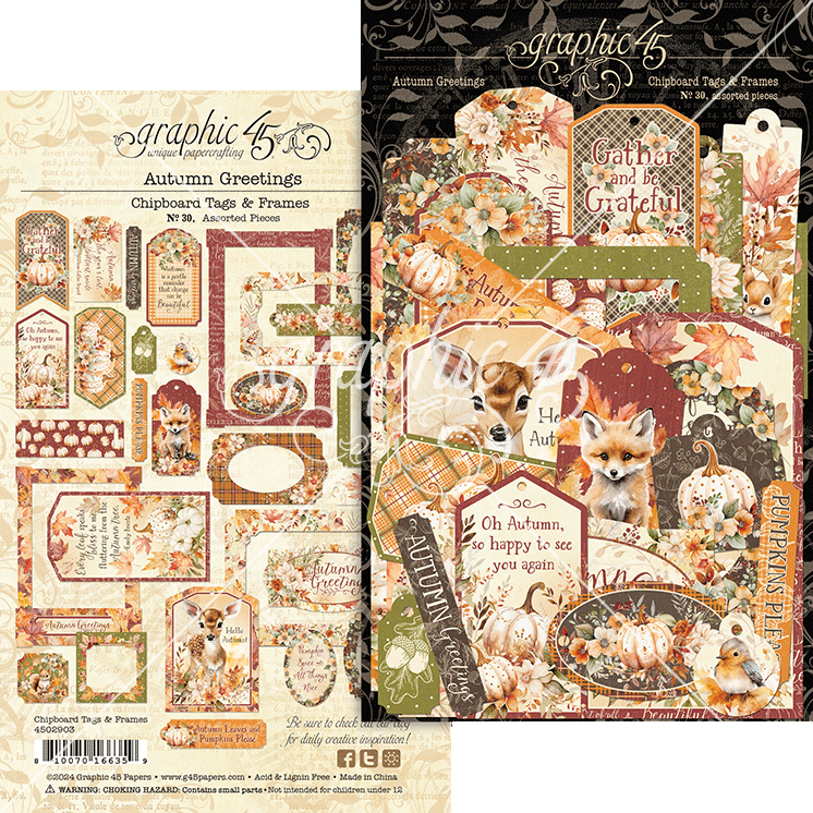 Graphic 45 Autumn Greetings - Chipboard Tags & Frames
