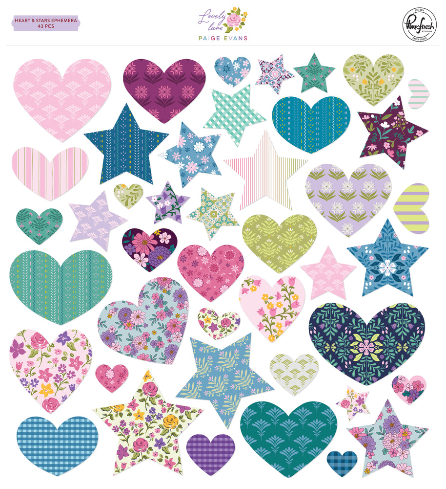 Pinkfresh Studio Lovely Lane by Paige Evans - Hearts & Stars Ephemera