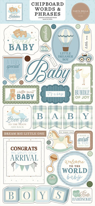 Carta Bella Little Lullabies Baby Boy - Chipboard Words & Phrases